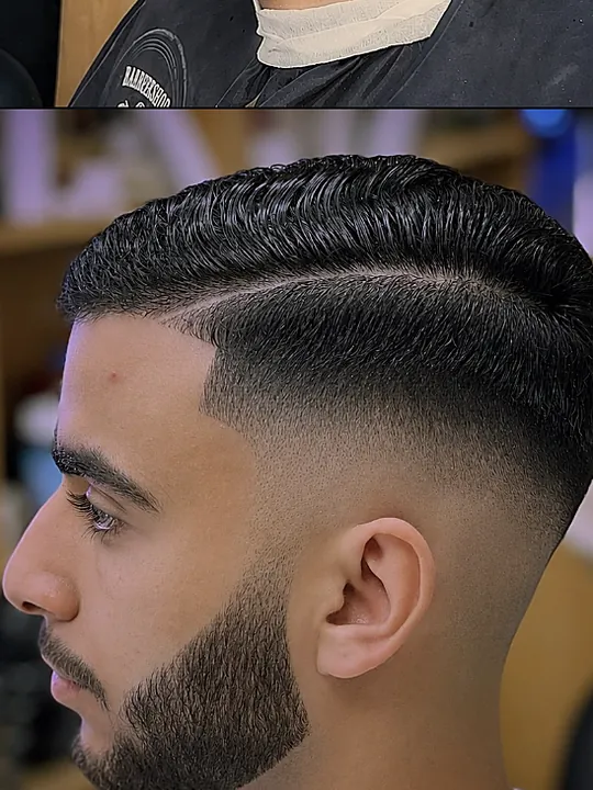 raie tracée et barbe dégradée