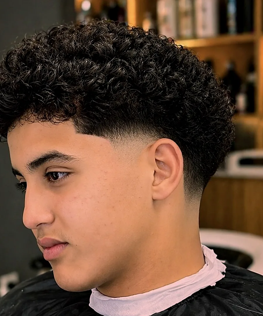 Coupe travaillée sur cheveux bouclés par Barber Hicham 28